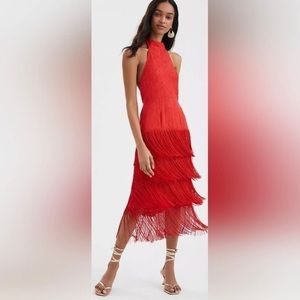 ANTHROPOLOGIE Solid Fringe Halter Maxi
Dress